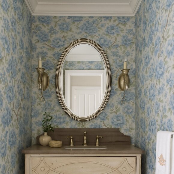 Vintage 1970s Blue Peony Motif Wallpaper - Picture 7 of 9